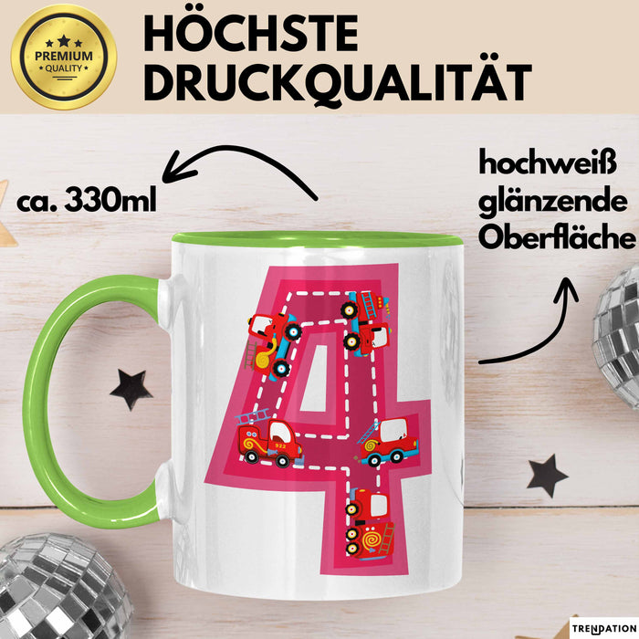 4. Geburtstag Tasse Geschenk Mädchen Jungs 4Er Geburstagsgeschenk Becher Grün Trendation