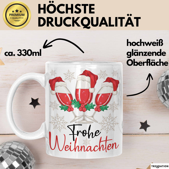 Weihnachten Weinglas Tasse Geschenk Weihnachtliche Grafik Weinliebhaber Frohe Weihnachten Kaffee-Becher Weiß Trendation