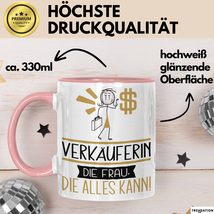 Verkäuferin Geschenk Tasse Becher Die Frau Die Allen Kann Geschenkidee für eine Verkäuferin Lustig Rosa Trendation