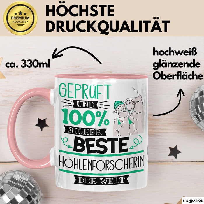 Beste Höhlenforscherin Der Welt Tasse Geschenk für Eine Höhlenforscherin Geprüft Und Sicher Geschenkidee Geburtstag Weihnachten Rosa Trendation