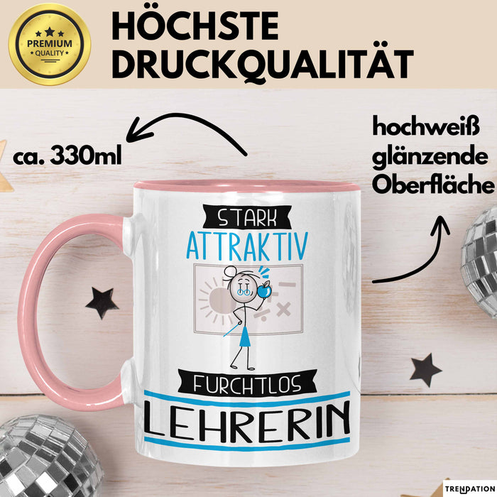Lehrerin Tasse Geschenk Becher Stark Attraktiv Furchtlos Lehrerin Lustige Geschenkidee Rosa Trendation