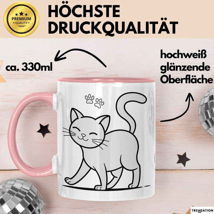 Katzen Tierliebhaber Tasse Geschenk Lustige Geschenkidee Spruch Rosa Trendation