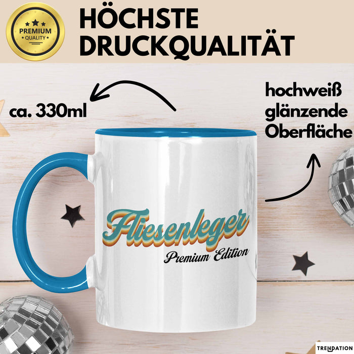 Fliesenleger Premium Edition Tasse Geschenk Fliesenleger Kaffee-Becher Blau Trendation