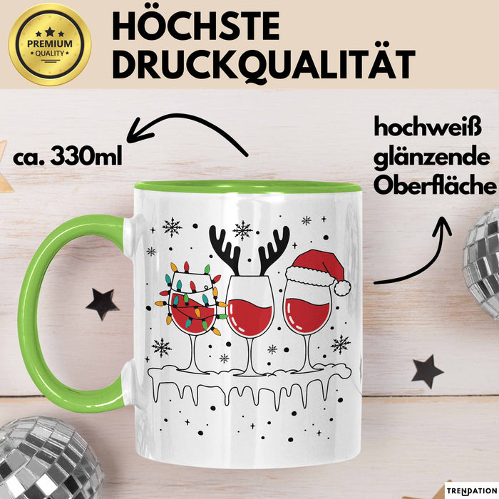 Wein-Trinker Geschenk Weihnachten Rotwein Geschenkidee Weintrinkerin Grafik Kaffee-Becher Grün Trendation