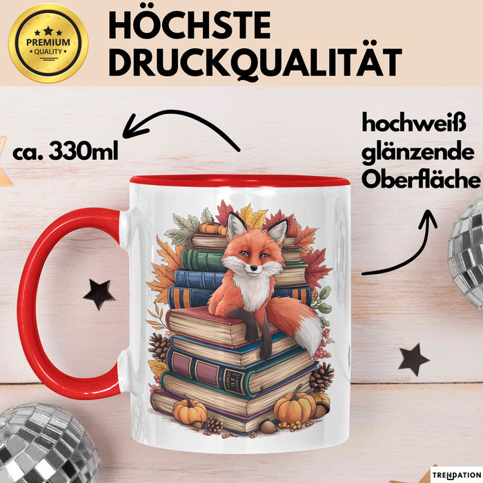 Fuchs Tierliebhaber Tasse Geschenk Lustige Geschenkidee Spruch Ästhetischer Fuchs Mit Buchlesung Rot Trendation