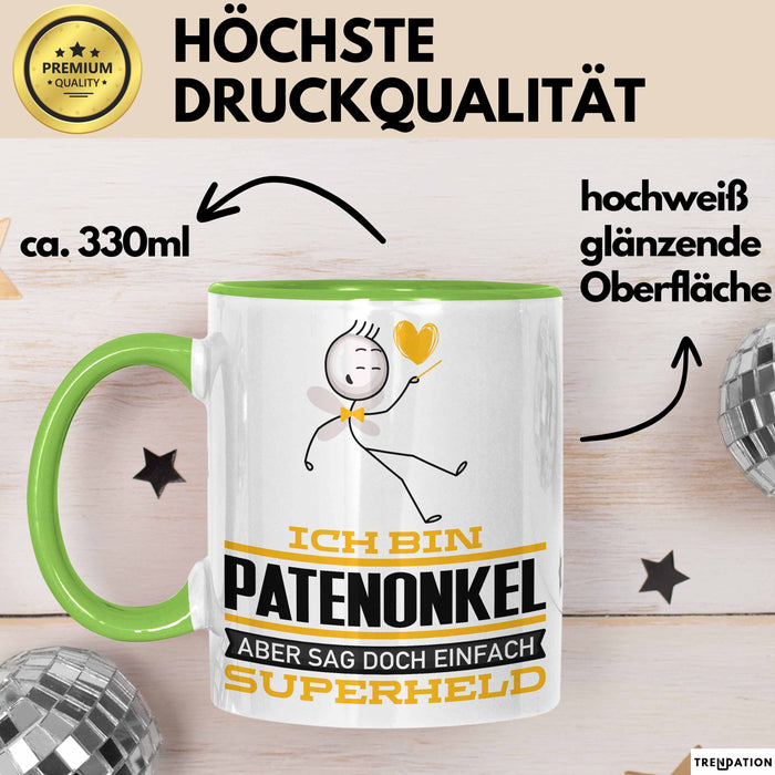 Patenonkel Geschenk Tasse Ich Bin Patenonkel Aber Sag Doch Einfach Superheld Lustige Geschenkdiee für Patenonkel Kaffee-Becher Grün Trendation