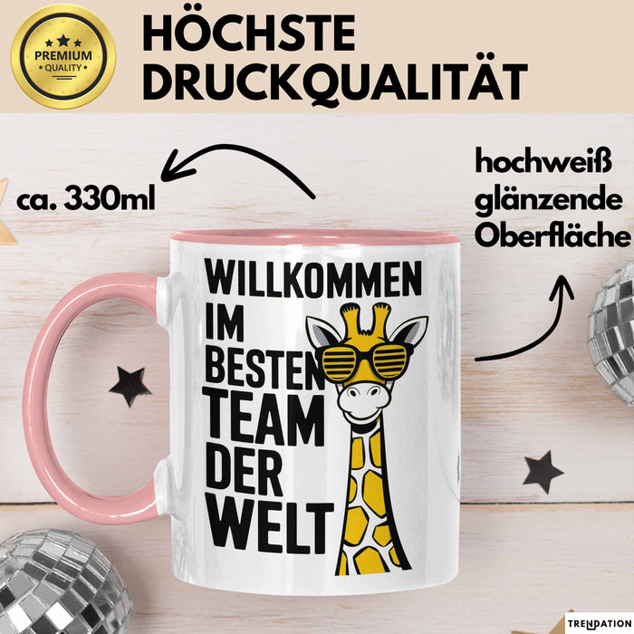Office Arbeitskollege Tasse Geschenk Lustige Geschenkidee Spruch Willkommen Im Besten Team Der Welt Rosa Trendation