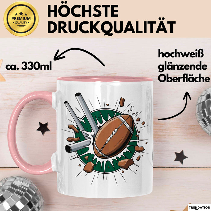Rugby Fan Tasse Geschenkidee für Liebhaber harter Sportarten Rosa Trendation