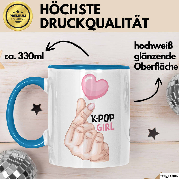 Kpop Love Girl Tasse Geschenk Süßes Herz Design Finger Herz Geste Blau Trendation
