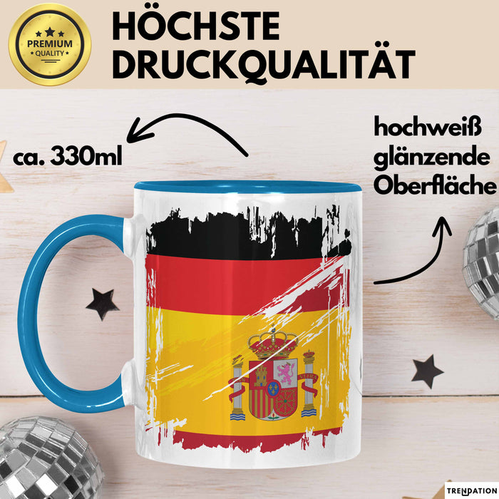 Deutsch Spanier Tasse Geschenk Lustiger Becher Geschenkidee Spanien Kaffee-Becher Blau Trendation