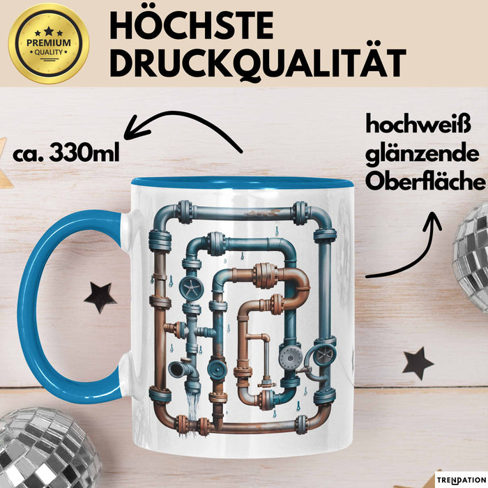 Klempner Tasse Geschenkidee für Rohrleger Lustiger Spruch Blau Trendation