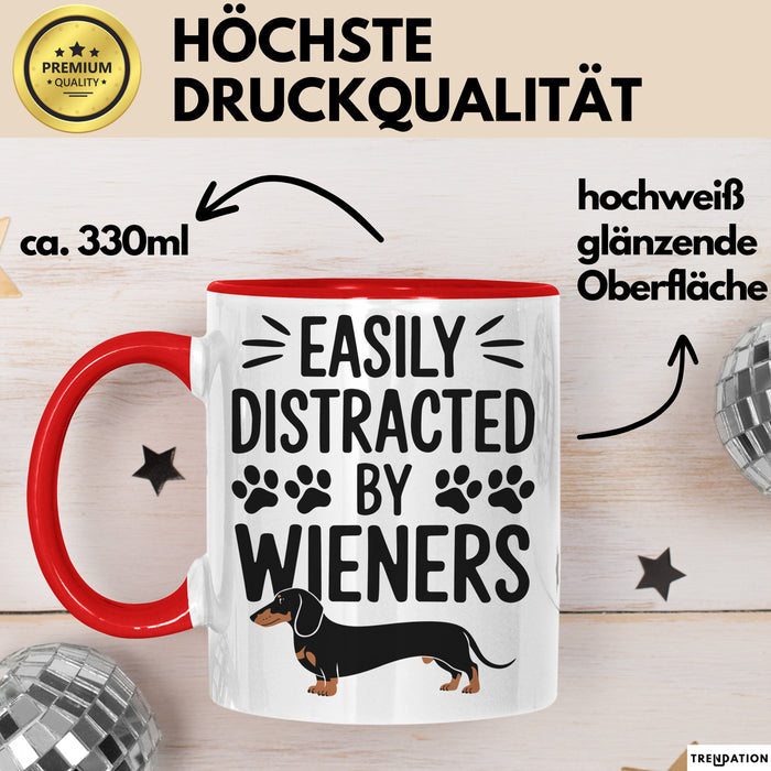 Dackel Tasse Geschenk Easily Distracted By Wieners Geschenkidee Hund Lustig Rot Trendation