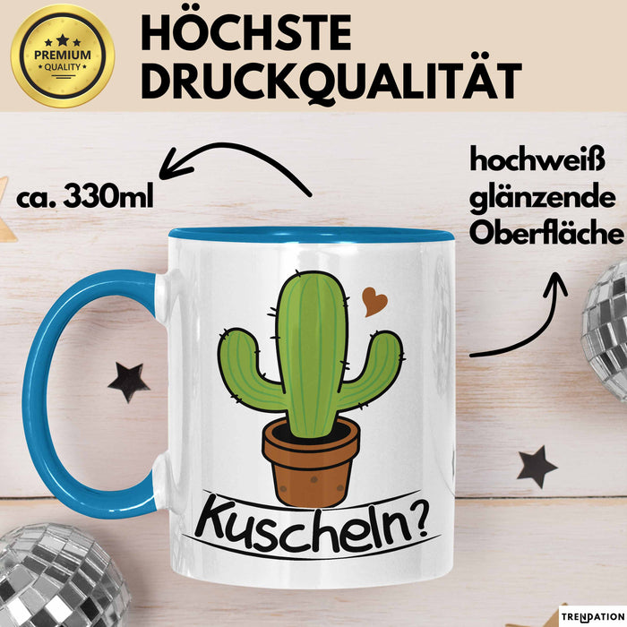 Kaktus Tasse Geschenk Kuscheln Sarkasmus Humor Geschenkidee Kaffee-Becher Kaktus-Liebhaber Blau Trendation