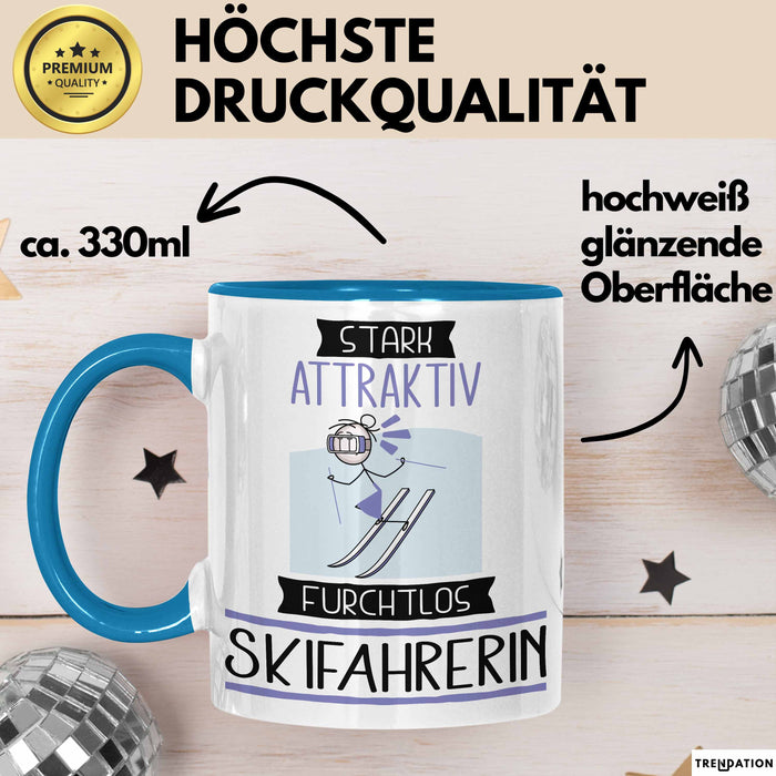 Skifahrerin Tasse Geschenk Becher Stark Attraktiv Furchtlos Skifahrerin Lustige Geschenkidee Blau Trendation