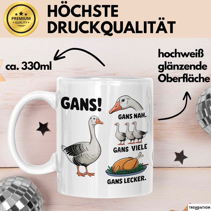 Gans Tier Gänse Bauer Tasse Becher Geschenk Lustige Geschenkidee Spruch Gänsearten Weiß Trendation