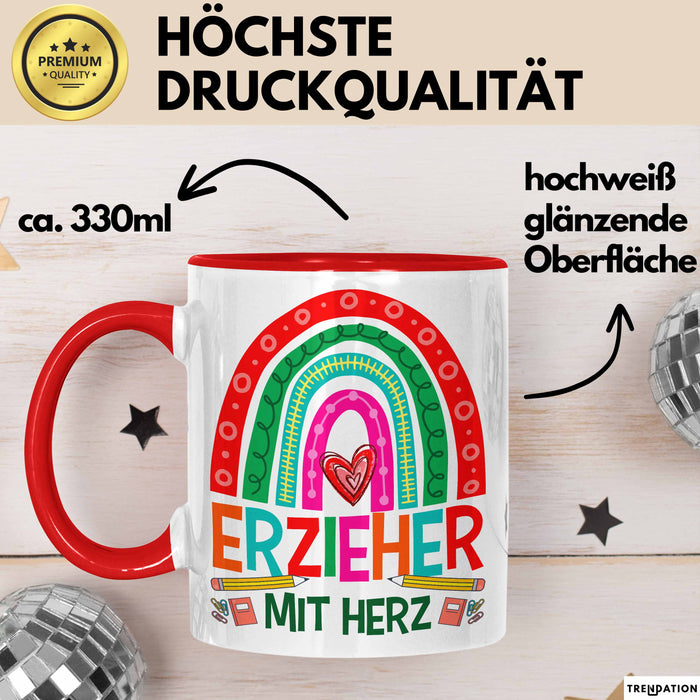 Erzieher Mit Herz Tasse Lustiges Geschenk Für Kindergarten Erzieher Mann Rot Trendation