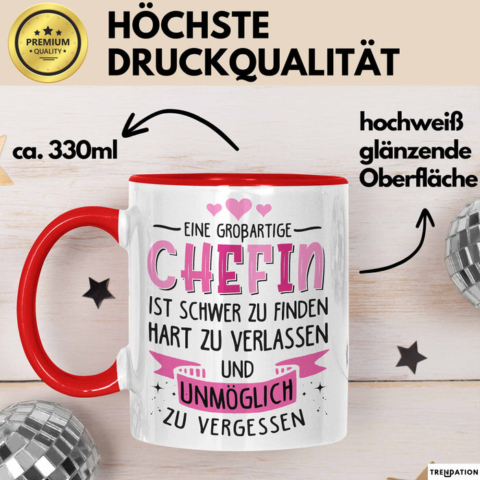 Büroarbeit Kollege Chef Tasse Geschenk Lustige Geschenkidee Spruch Eine Großartige Chefin Ist Schwer Zu Finden Rot Trendation