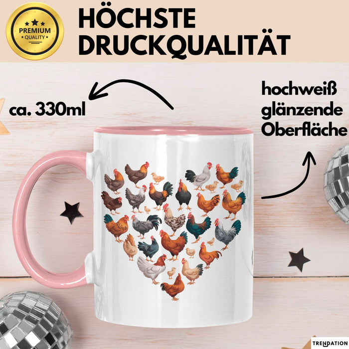 Huhn Tier Bauer Tasse Becher Geschenk Lustige Geschenkidee Spruch Hühnerherz Rosa Trendation