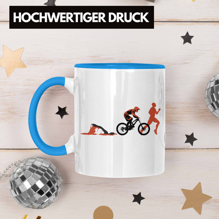 Triathlon Swim Bike Run Triathlet Tasse Geschenk Schwimmen Fahrrad Rennen Blau Trendation