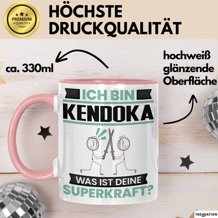 Kendoka Tasse Geschenk für Kendoka Geburtstag Lustiger Spruch Kaffee-Becher Was Ist Deine Superkraft Rosa Trendation