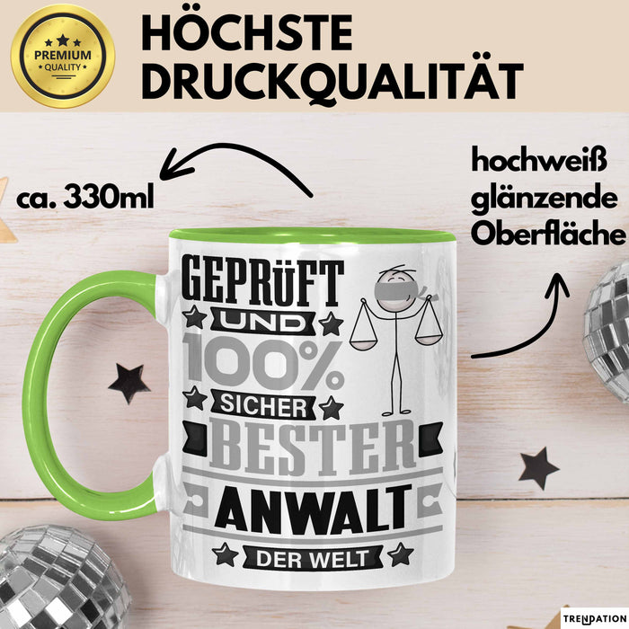 Anwalt Geschenk Lustiger Spruch für Anwalt Geschenkidee Bester Anwalt Der Welt Grün Trendation