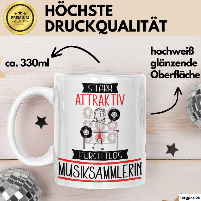 Musiksammlerin Tasse Geschenk Becher Stark Attraktiv Furchtlos Musiksammlerin Lustige Geschenkidee Weiß Trendation