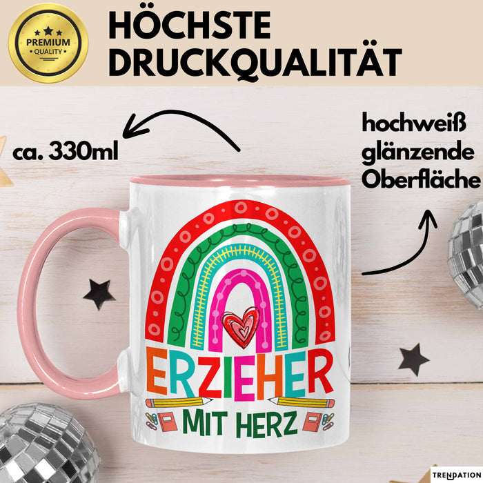 Erzieher Mit Herz Tasse Lustiges Geschenk Für Kindergarten Erzieher Mann Rosa Trendation