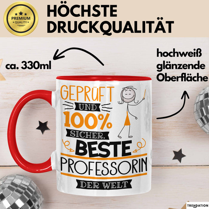 Beste Professorin Der Welt Tasse Geschenk für Eine Professorin Geprüft Und Sicher Geschenkidee Geburtstag Weihnachten Rot Trendation