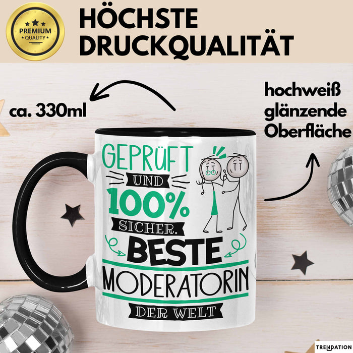 Beste Moderatorin Der Welt Tasse Geschenk für Eine Moderatorin Geprüft Und Sicher Geschenkidee Geburtstag Weihnachten Trendation