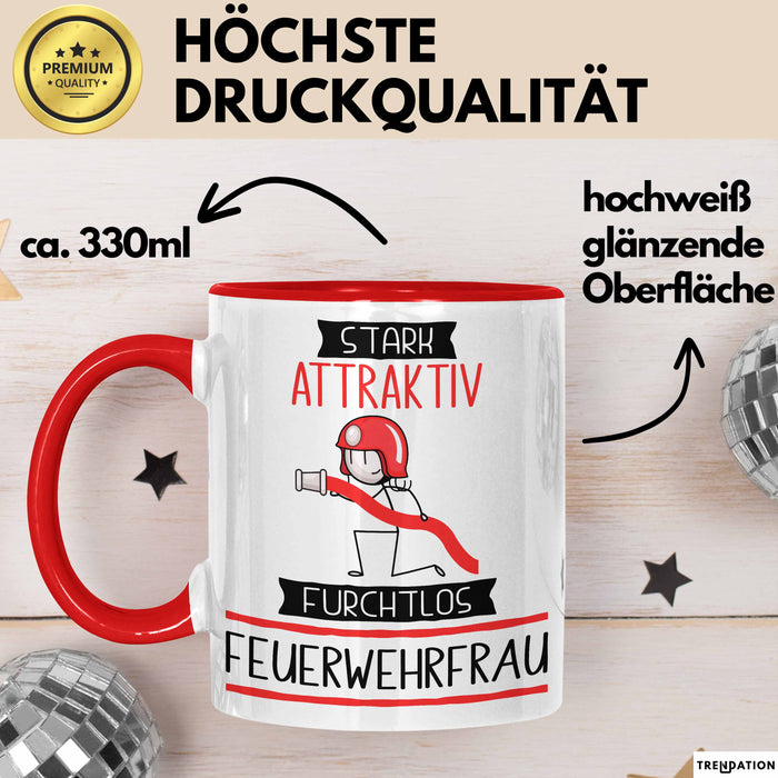 Feuerwehrfrau Tasse Geschenk Becher Stark Attraktiv Furchtlos Feuerwehrfrau Lustige Geschenkidee Rot Trendation