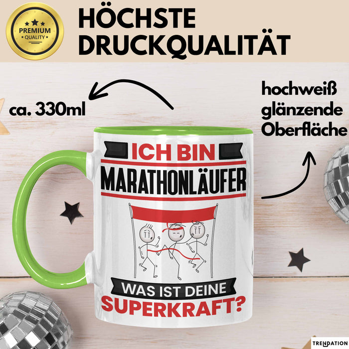 Marathonläufer Tasse Geschenk für Marathonläufer Geburtstag Lustiger Spruch Kaffee-Becher Was Ist Deine Superkraft Grün Trendation