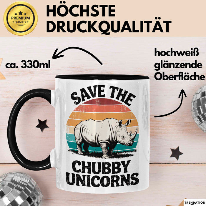 Nashorn Tasse Geschenk Lustige Geschenkidee Spruch Rettet Die Moppeligen Einhörner Schwarz Trendation