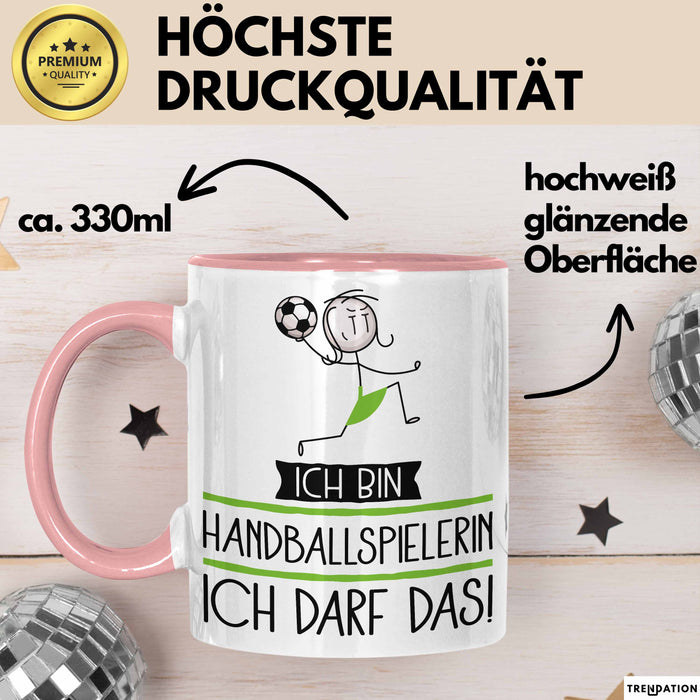 Geschenk für Handballspielerin Tasse Lustige Geschenkidee Geburtstag Ich Bin Handballspielerin Ich Darf Das Rosa Trendation