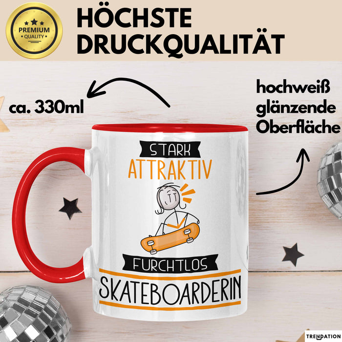 Skateboarderin Tasse Geschenk Becher Stark Attraktiv Furchtlos Skateboarderin Lustige Geschenkidee Rot Trendation