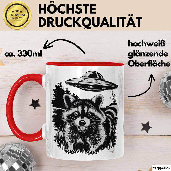 UFO Aliens Tasse Geschenk Waschbär Alien Sci Fi Liebhaber Rot Trendation