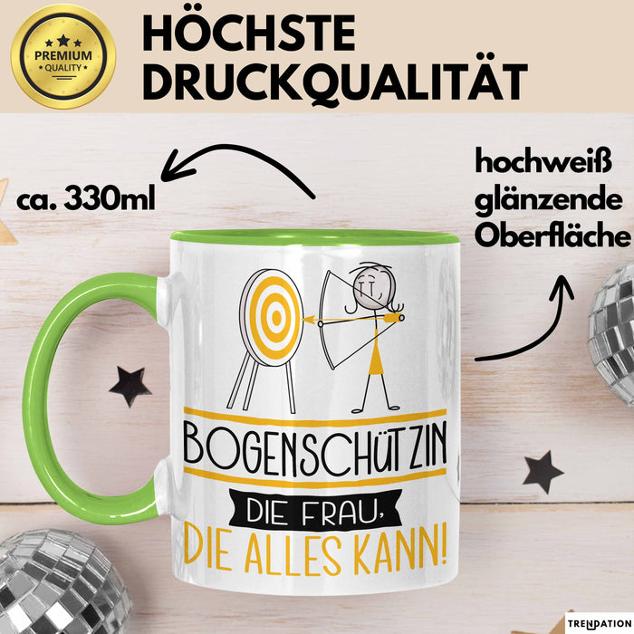 Bogenschützin Geschenk Tasse Becher Die Frau Die Allen Kann Geschenkidee für eine Bogenschützin Lustig Grün Trendation