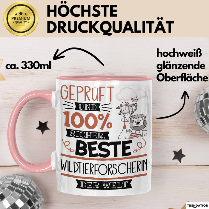 Beste Wildtierforscherin Der Welt Tasse Geschenk für Eine Wildtierforscherin Geprüft Und Sicher Geschenkidee Geburtstag Weihnachten Rosa Trendation