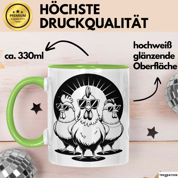 Huhn Tier Bauer Sonnenbrille Tasse Becher Geschenk Lustige Geschenkidee Spruch Grün Trendation