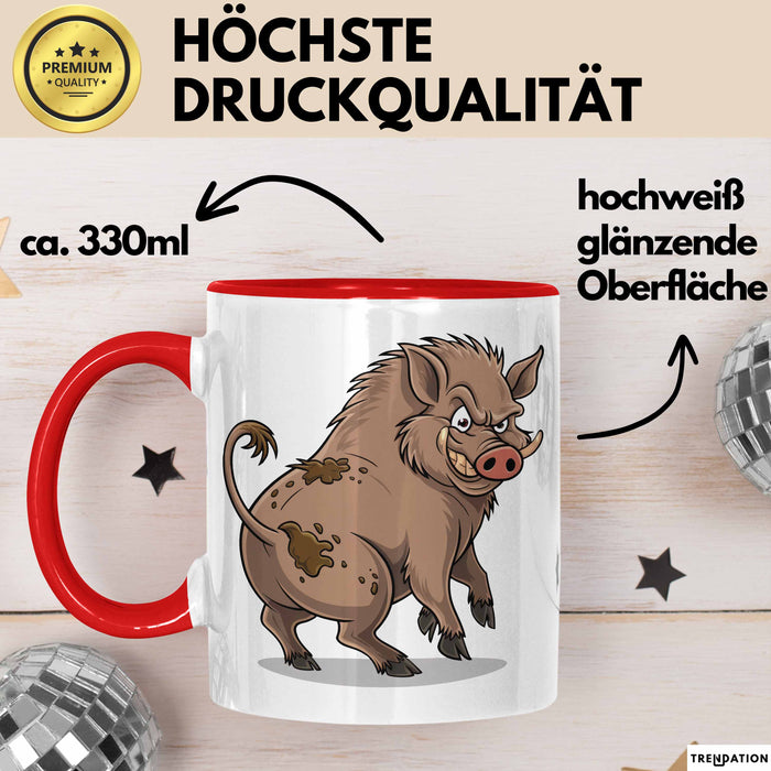 Wildschweinjagd Tasse Geschenk für Schwarzwildjäger Spruch Rot Trendation