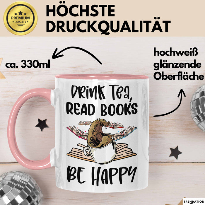 Bücher-Leser Tasse Geschenk Drink Tea Read Books Be Happy Bücher Lesen Becher Rosa Trendation