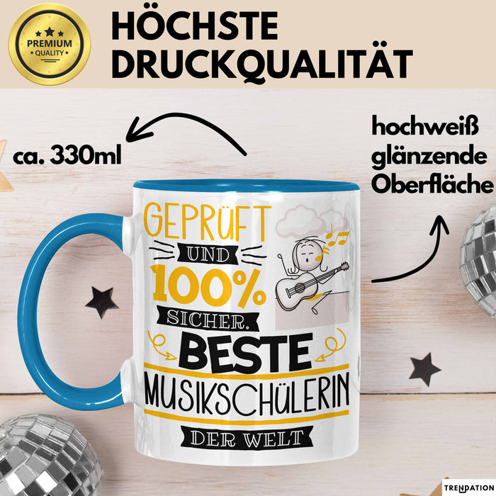 Beste Musikschülerin Der Welt Tasse Geschenk für Eine Musikschülerin Geprüft Und Sicher Geschenkidee Geburtstag Weihnachten Blau Trendation