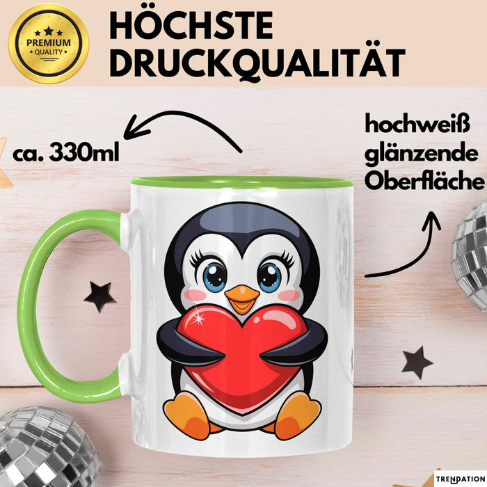Pinguin Herz Tasse Geschenk Lustige Geschenkidee Spruch Grün Trendation