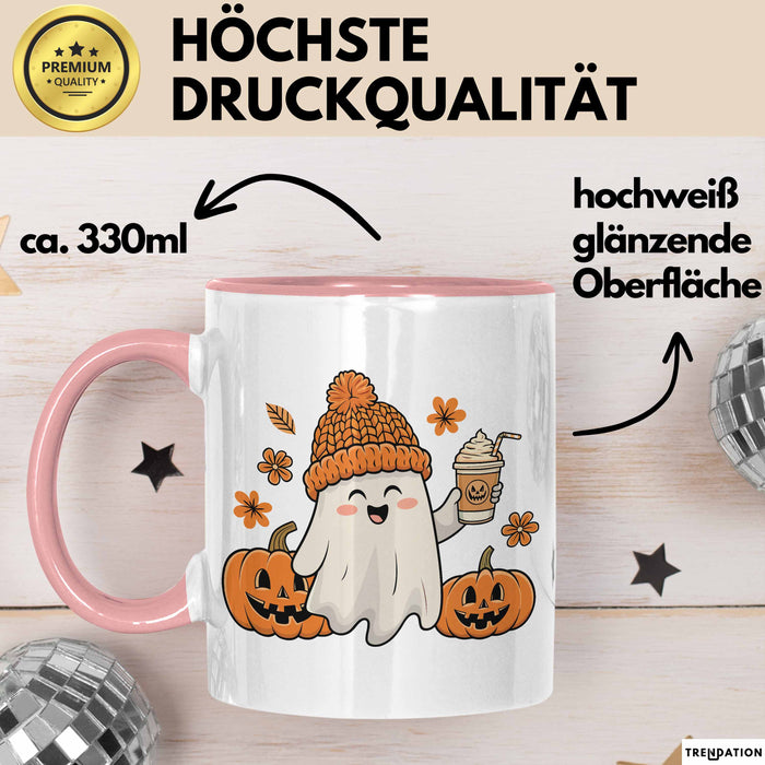 Halloween Tasse Geschenk Kürbis Geschenkidee Oktober Kaffee-Becher Rosa Trendation