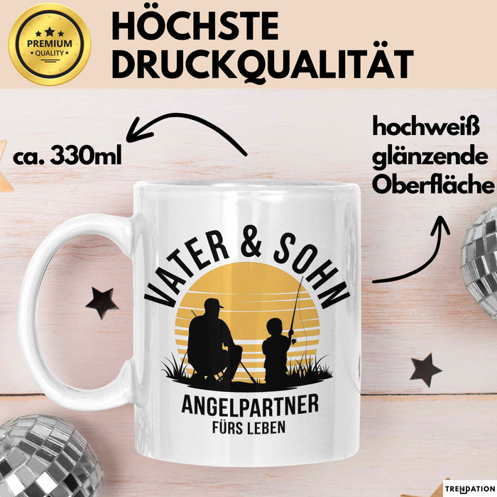 Angeln Fischer Vater Sohn Tasse Becher Geschenk Lustige Geschenkidee Spruch Vater & Sohn Angelpartner Fürs Leben Weiß Trendation