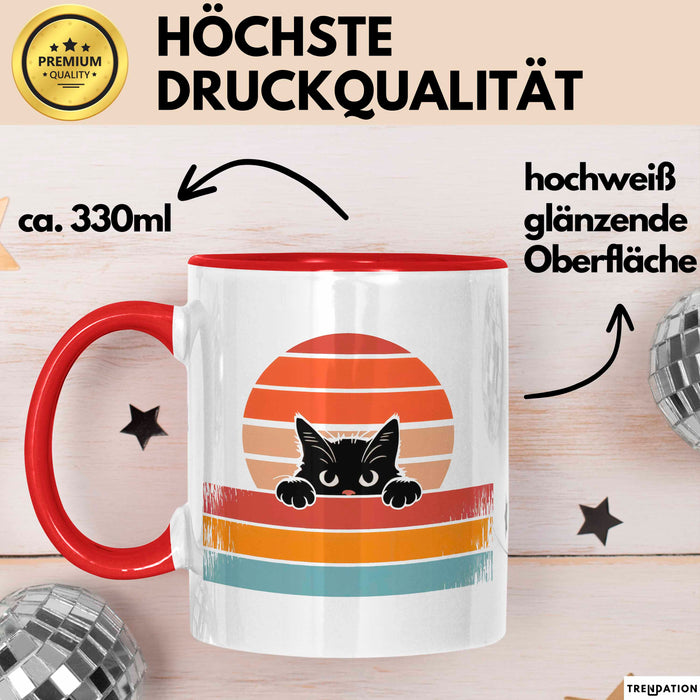 Katzen Tierliebhaber Vintage Tasse Geschenk Lustige Geschenkidee Spruch Rot Trendation