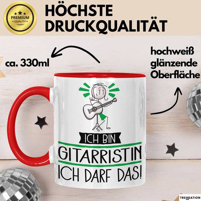 Geschenk für Gitarristin Tasse Lustige Geschenkidee Geburtstag Ich Bin Gitarristin Ich Darf Das Rot Trendation