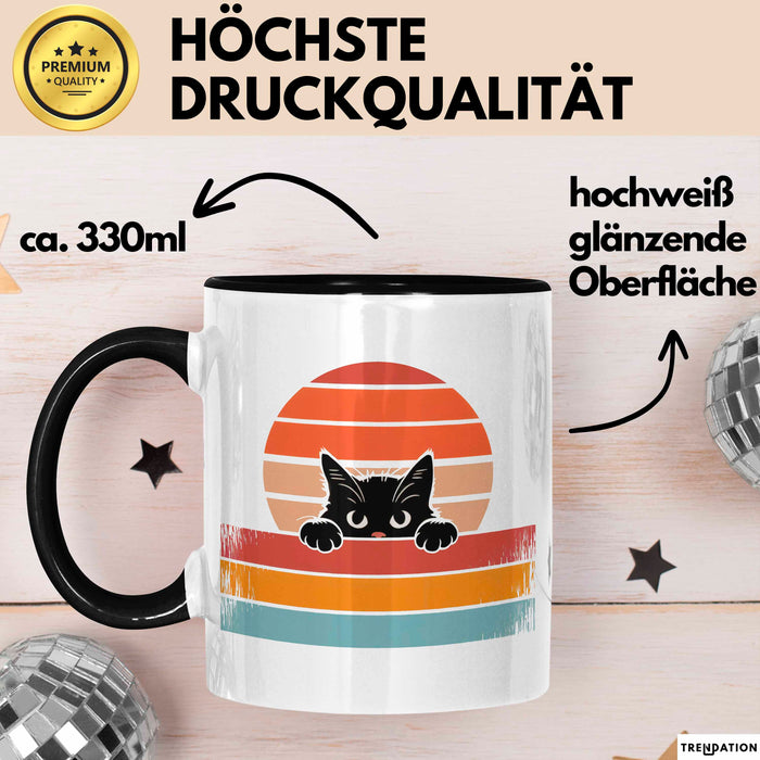Katzen Tierliebhaber Vintage Tasse Geschenk Lustige Geschenkidee Spruch Schwarz Trendation