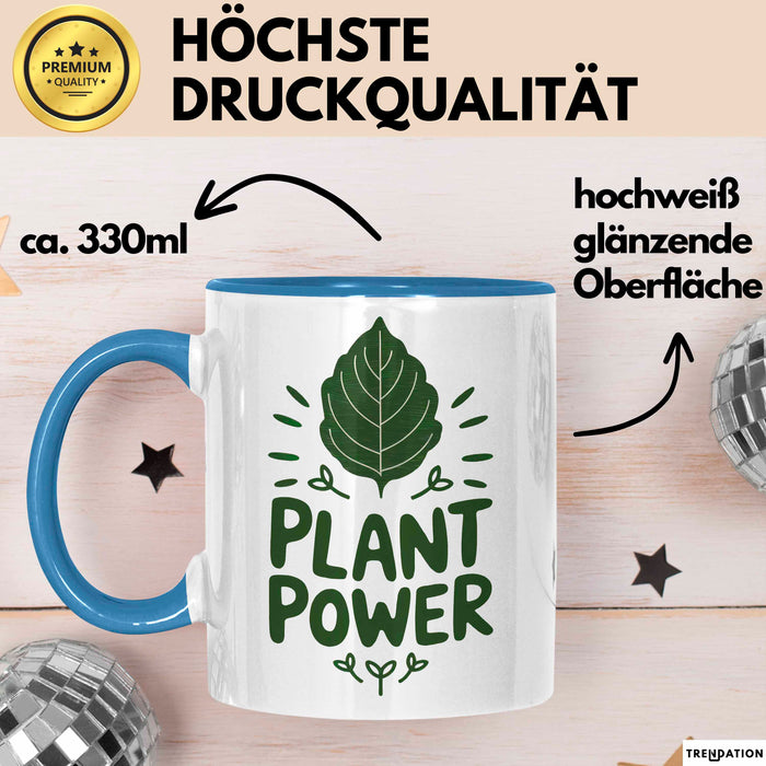 Veganer Tasse Geschenkidee Pflanzenkraft Blau Trendation