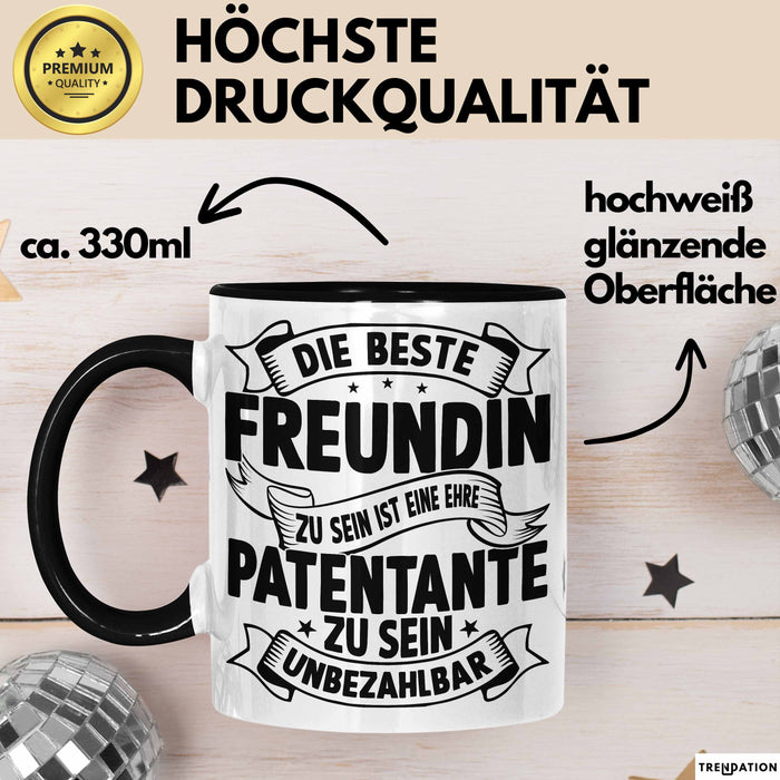 Patentante Geschenk Tasse Spruch Geschenkidee Beste Patentante Zu Sein Ist Unbezahlbar Kaffee-Becher Schwarz Trendation