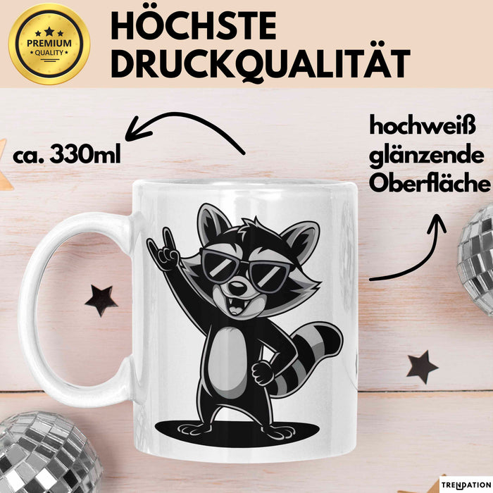 Waschbär Tierliebhaber Rockmusik Tasse Geschenk Lustige Geschenkidee Spruch Weiß Trendation